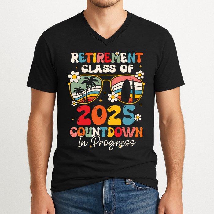 Groovy Retirement Class Of 2025 Countdown In Progress V-Neck T-Shirt