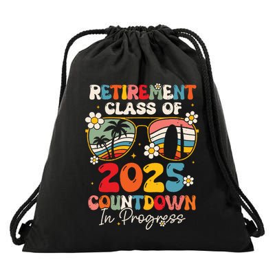 Groovy Retirement Class Of 2025 Countdown In Progress Drawstring Bag