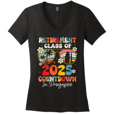 Groovy Retirement Class Of 2025 Countdown In Progress Women's V-Neck T-Shirt