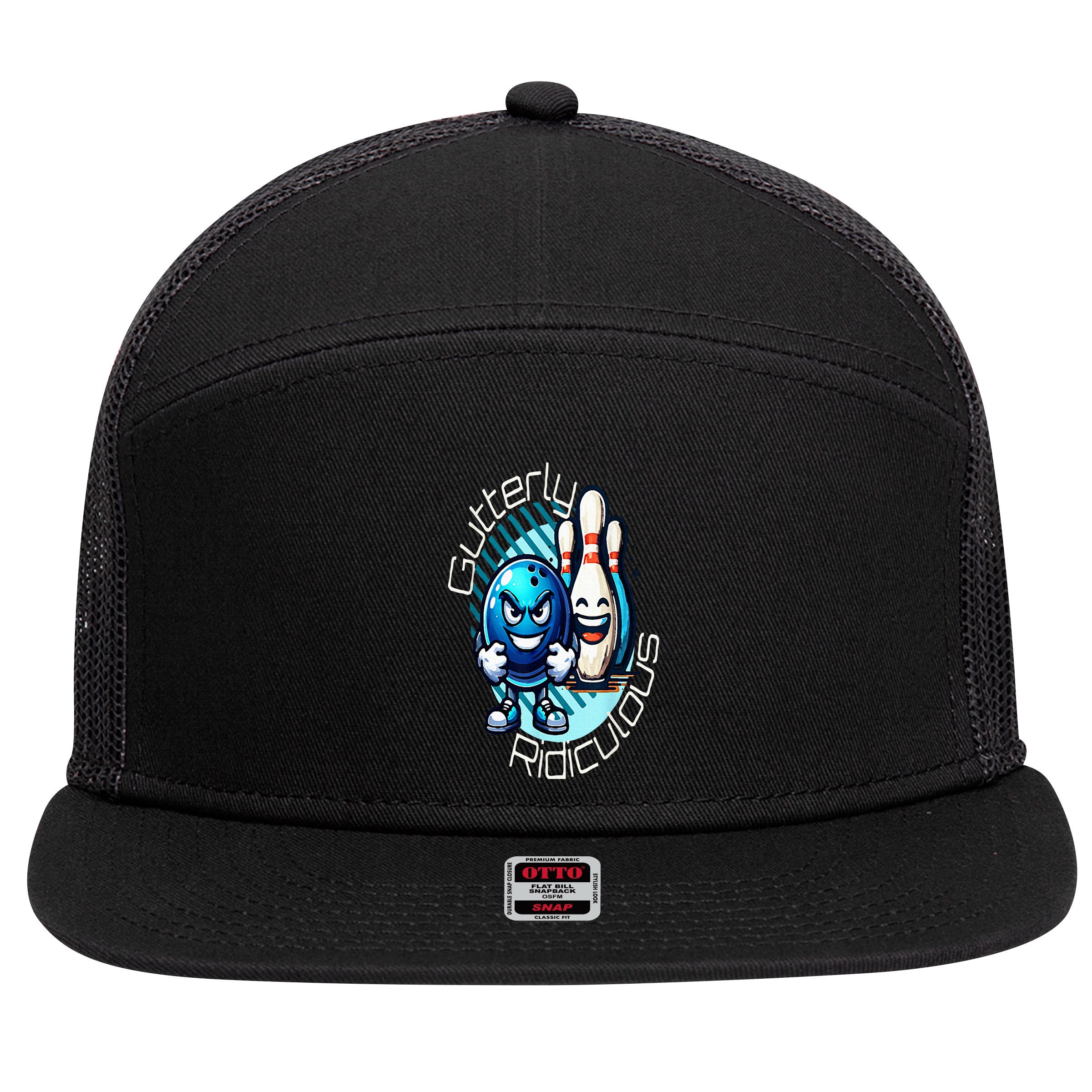 Gutterly Ridiculous Cartoon Bowling 7 Panel Mesh Trucker Snapback Hat
