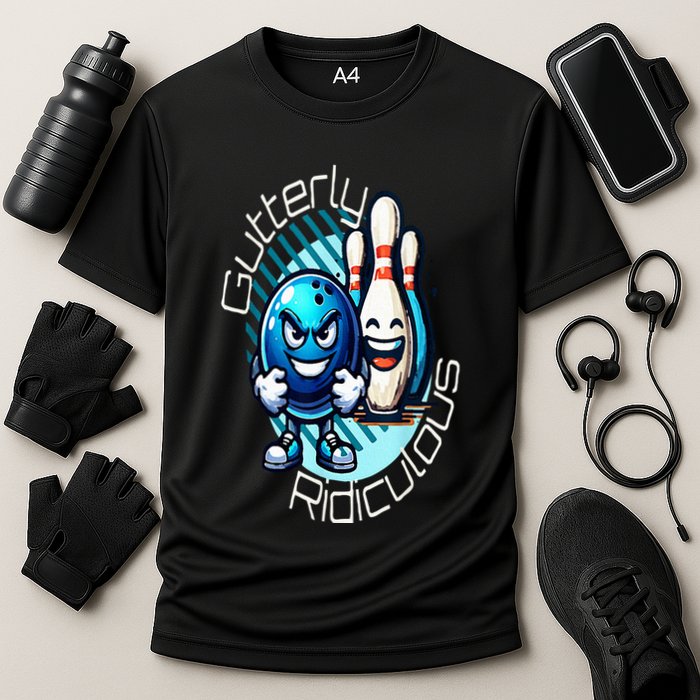 Gutterly Ridiculous Cartoon Bowling Cooling Performance Crew T-Shirt