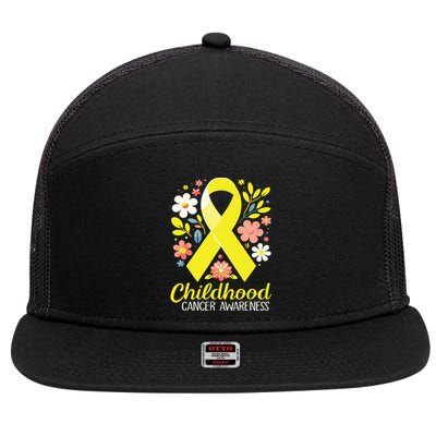 Gold Ribbon Childhood Cancer Awareness Girl 7 Panel Mesh Trucker Snapback Hat