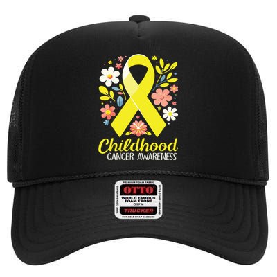 Gold Ribbon Childhood Cancer Awareness Girl High Crown Mesh Back Trucker Hat