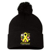 Gold Ribbon Childhood Cancer Awareness Girl Pom Pom 12in Knit Beanie