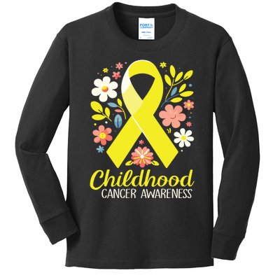 Gold Ribbon Childhood Cancer Awareness Girl Kids Long Sleeve Shirt