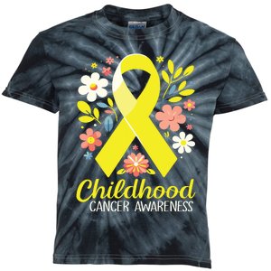 Gold Ribbon Childhood Cancer Awareness Girl Kids Tie-Dye T-Shirt