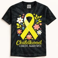 Gold Ribbon Childhood Cancer Awareness Girl Kids Tie-Dye T-Shirt