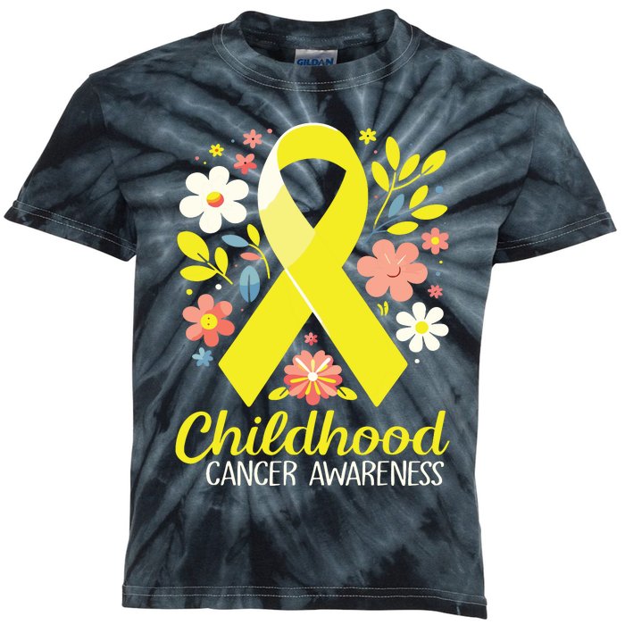 Gold Ribbon Childhood Cancer Awareness Girl Kids Tie-Dye T-Shirt