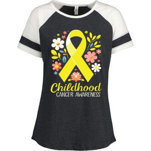 Gold Ribbon Childhood Cancer Awareness Girl Enza Ladies Jersey Colorblock Tee