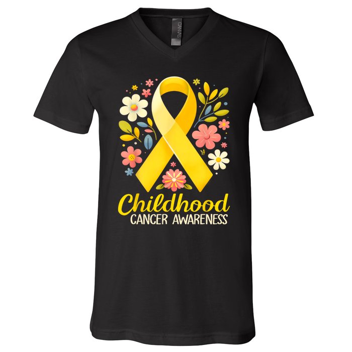 Gold Ribbon Childhood Cancer Awareness V-Neck T-Shirt