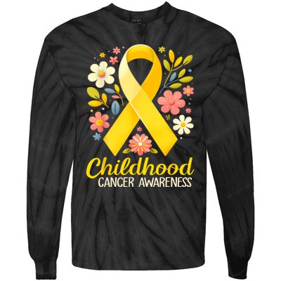 Gold Ribbon Childhood Cancer Awareness Tie-Dye Long Sleeve Shirt