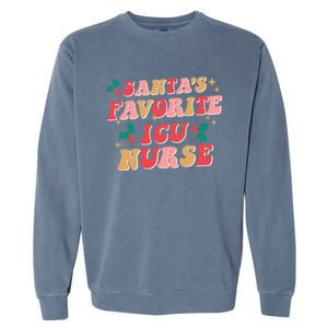 Groovy Retro Christmas Nursing Santas Favorite Icu Nurse Cool Gift Garment-Dyed Sweatshirt