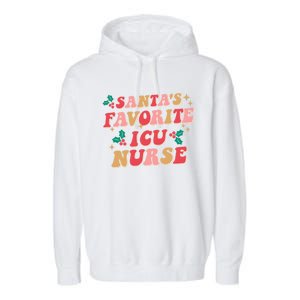 Groovy Retro Christmas Nursing Santas Favorite Icu Nurse Cool Gift Garment-Dyed Fleece Hoodie