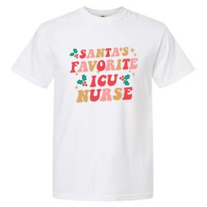 Groovy Retro Christmas Nursing Santas Favorite Icu Nurse Cool Gift Garment-Dyed Heavyweight T-Shirt