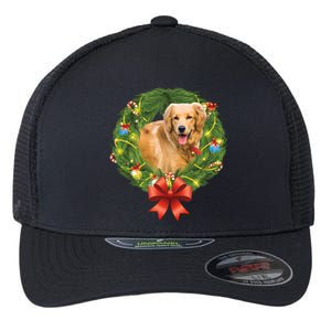 Golden Retriever Christmas Wreath Flexfit Unipanel Trucker Cap