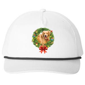 Golden Retriever Christmas Wreath Snapback Five-Panel Rope Hat