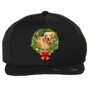 Golden Retriever Christmas Wreath Wool Snapback Cap