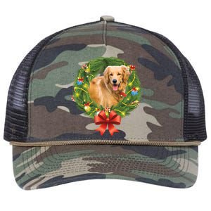 Golden Retriever Christmas Wreath Retro Rope Trucker Hat Cap