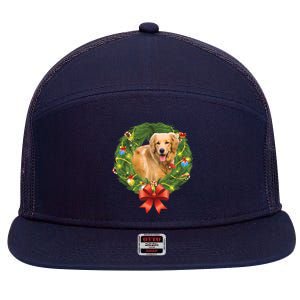 Golden Retriever Christmas Wreath 7 Panel Mesh Trucker Snapback Hat