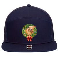 Golden Retriever Christmas Wreath 7 Panel Mesh Trucker Snapback Hat