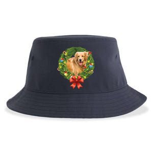 Golden Retriever Christmas Wreath Sustainable Bucket Hat