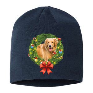 Golden Retriever Christmas Wreath Sustainable Beanie