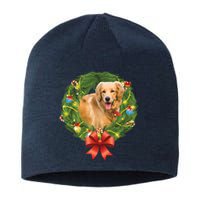 Golden Retriever Christmas Wreath Sustainable Beanie