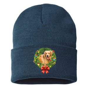 Golden Retriever Christmas Wreath Sustainable Knit Beanie