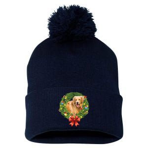 Golden Retriever Christmas Wreath Pom Pom 12in Knit Beanie