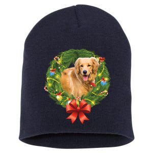 Golden Retriever Christmas Wreath Short Acrylic Beanie