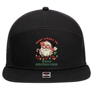 Groovy Retro Christmas Most Likely To Spread Christmas Cheer Gift 7 Panel Mesh Trucker Snapback Hat