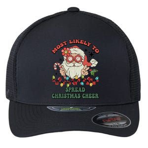 Groovy Retro Christmas Most Likely To Spread Christmas Cheer Gift Flexfit Unipanel Trucker Cap