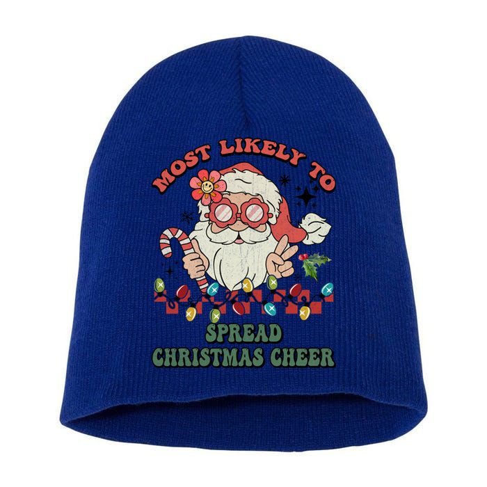 Groovy Retro Christmas Most Likely To Spread Christmas Cheer Gift Short Acrylic Beanie