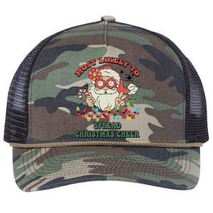 Groovy Retro Christmas Most Likely To Spread Christmas Cheer Gift Retro Rope Trucker Hat Cap