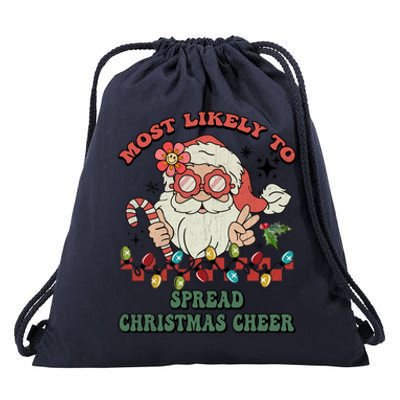 Groovy Retro Christmas Most Likely To Spread Christmas Cheer Gift Drawstring Bag