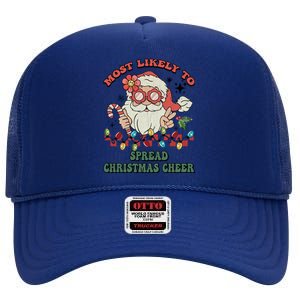 Groovy Retro Christmas Most Likely To Spread Christmas Cheer Gift High Crown Mesh Back Trucker Hat