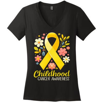 Gold Ribbon Childhood Cancer Awareness Women's V-Neck T-Shirt