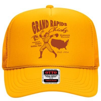 Grand Rapids Chicks Women Baseball Team High Crown Mesh Back Trucker Hat