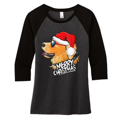 Golden Retriever Christmas Sweater Santa Xmas Dog  Women's Tri-Blend 3/4-Sleeve Raglan Shirt