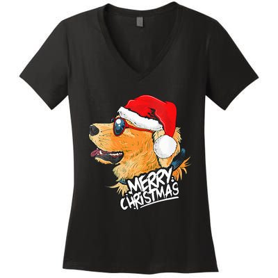 Golden Retriever Christmas Sweater Santa Xmas Dog  Women's V-Neck T-Shirt