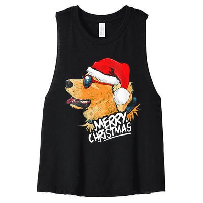 Golden Retriever Christmas Sweater Santa Xmas Dog  Women's Racerback Cropped Tank