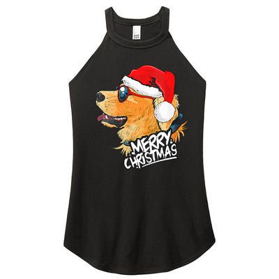 Golden Retriever Christmas Sweater Santa Xmas Dog  Women’s Perfect Tri Rocker Tank