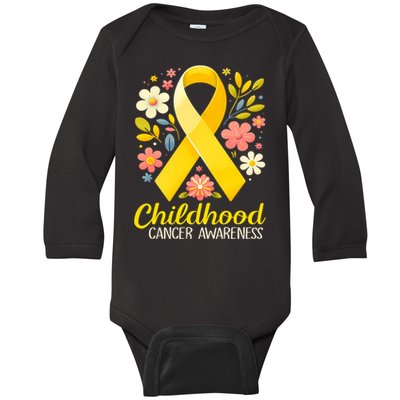 Gold Ribbon Childhood Cancer Awareness Baby Long Sleeve Bodysuit