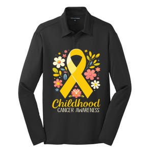 Gold Ribbon Childhood Cancer Awareness Girl Silk Touch Performance Long Sleeve Polo