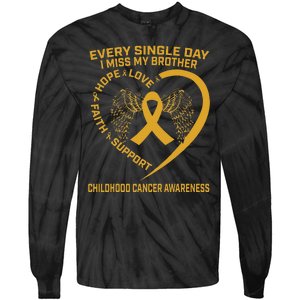 Gold Ribbon Childhood Cancer Awareness I Miss My Brother Tie-Dye Long Sleeve Shirt