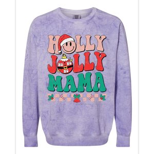 Groovy Retro Christmas Hippie Have A Holly Xmas Jolly Mama Colorblast Crewneck Sweatshirt