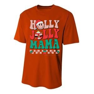 Groovy Retro Christmas Hippie Have A Holly Xmas Jolly Mama Performance Sprint T-Shirt