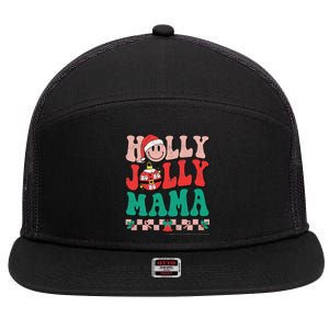 Groovy Retro Christmas Hippie Have A Holly Xmas Jolly Mama 7 Panel Mesh Trucker Snapback Hat