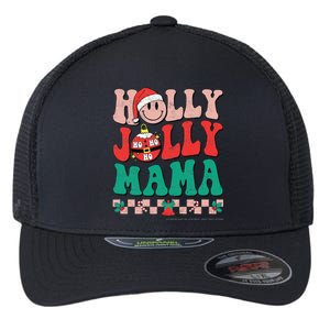 Groovy Retro Christmas Hippie Have A Holly Xmas Jolly Mama Flexfit Unipanel Trucker Cap