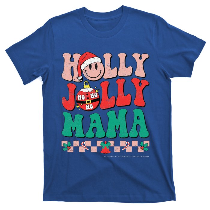 Groovy Retro Christmas Hippie Have A Holly Xmas Jolly Mama T-Shirt